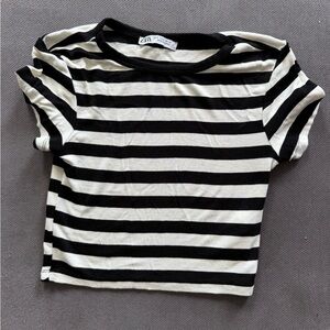 Zara black and white striped crop top